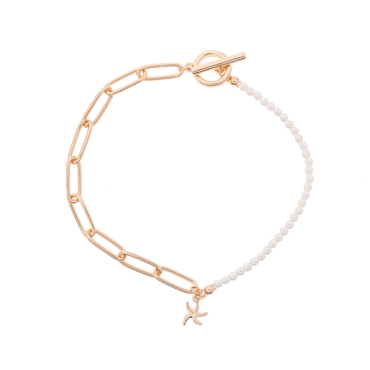 Starfish Charm Pearl Link Bracelet