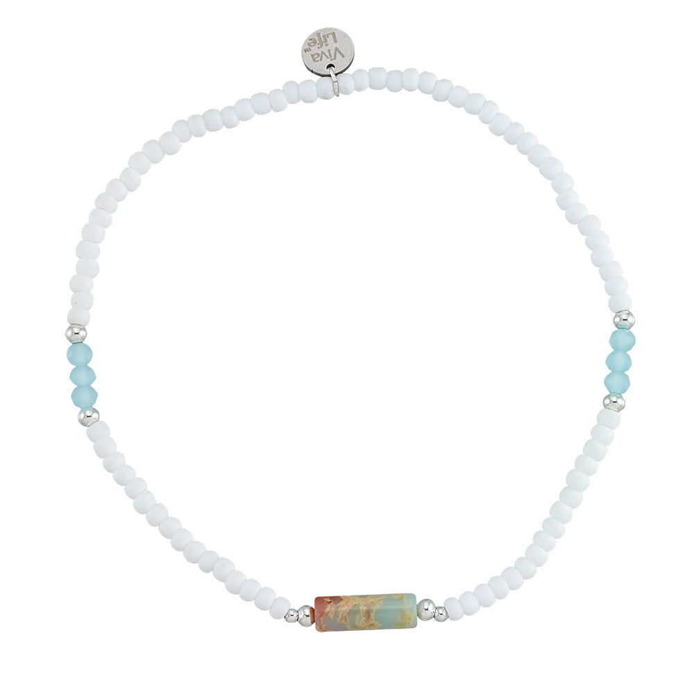 Stone Tube Crystal &amp; Seedbead Anklet