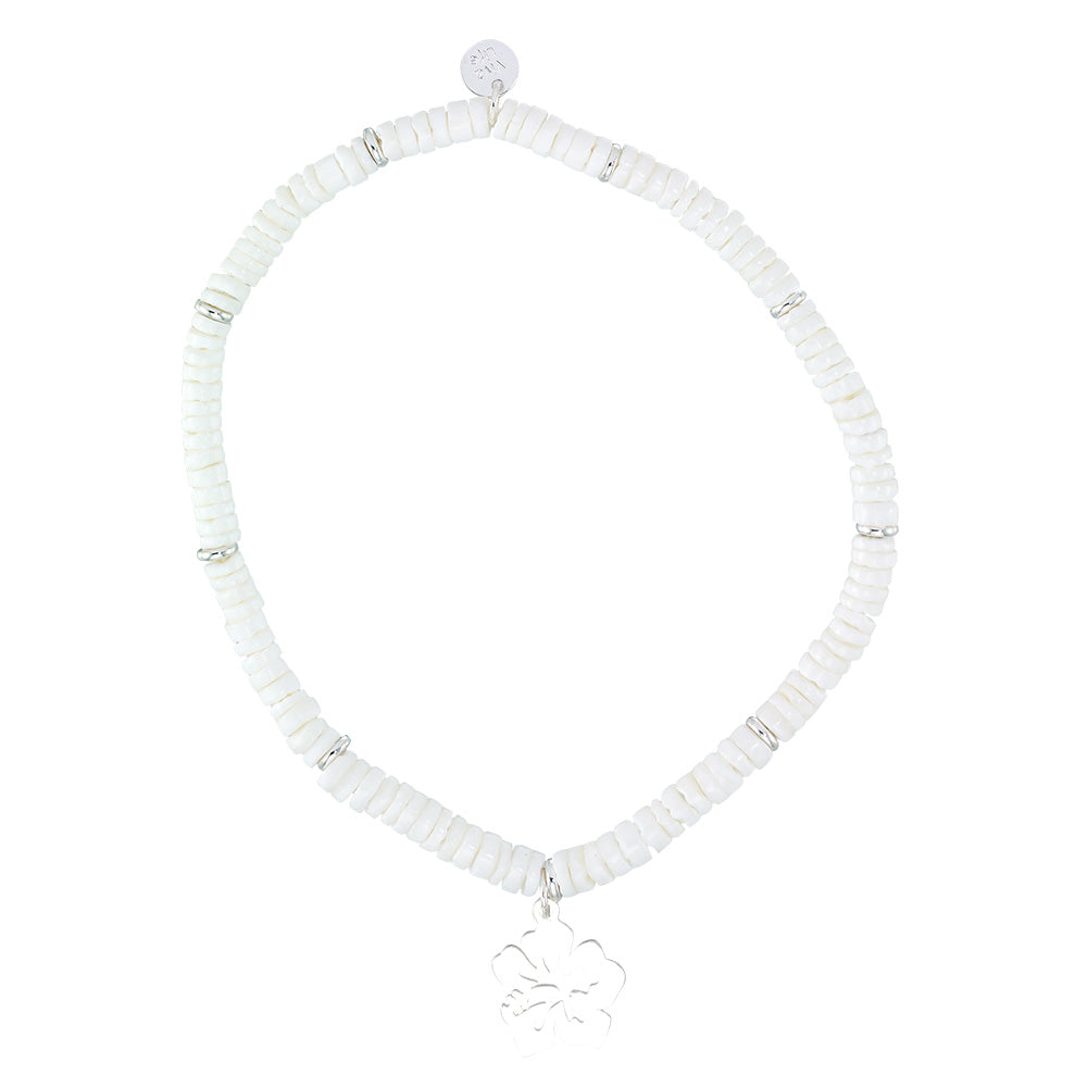 White Clam Shell Hibiscus Flower Stretch Anklet