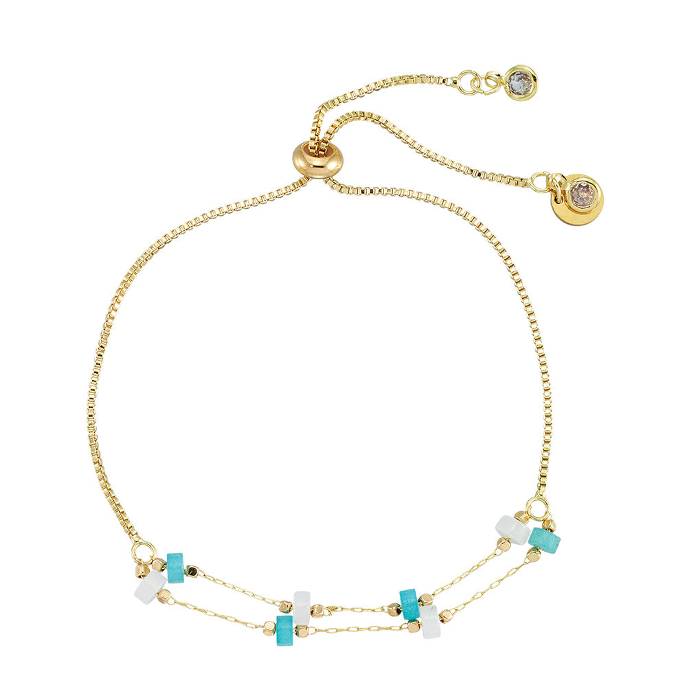 Gold Double Heishi Stone Adjustable Bracelet