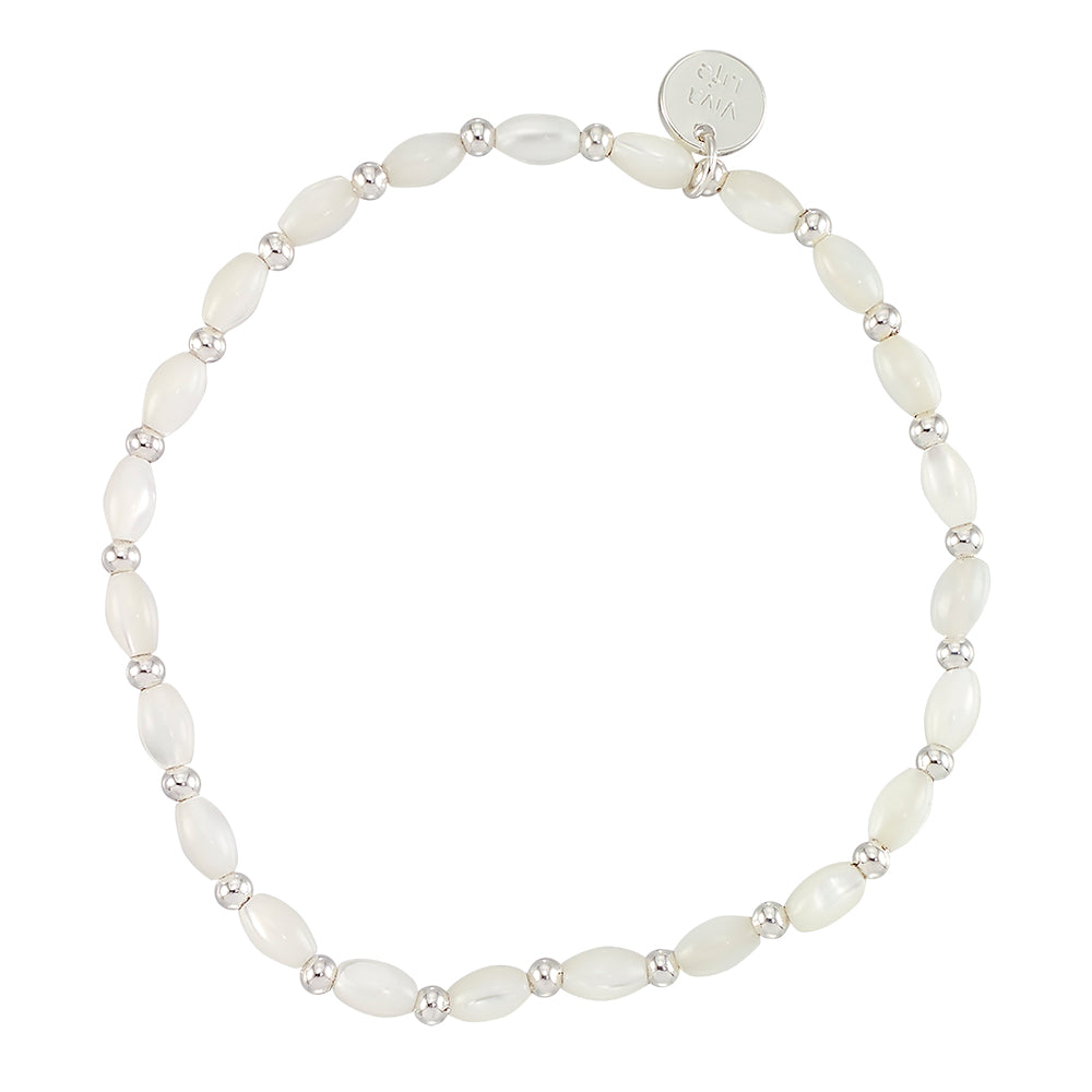 Oval Mother of Pearl Beaded Stretch Bracelet