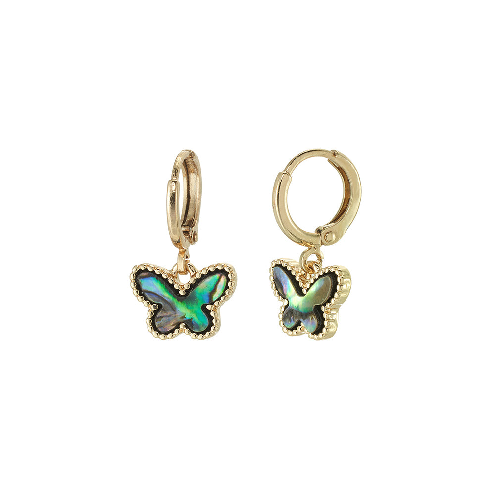 Abalone Butterfly Huggie Earrings