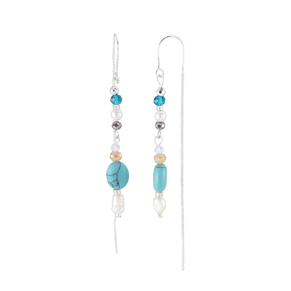 Stone, Crystal &amp; Pearl Threader Earrings