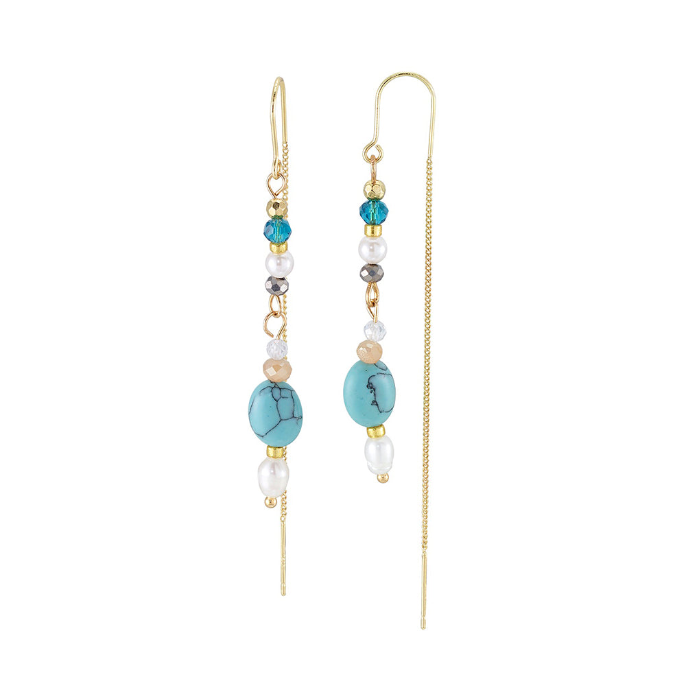 Stone, Crystal &amp; Pearl Threader Earrings