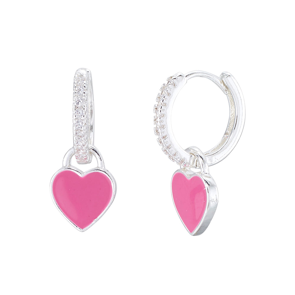 Enamel Heart Huggie Earrings