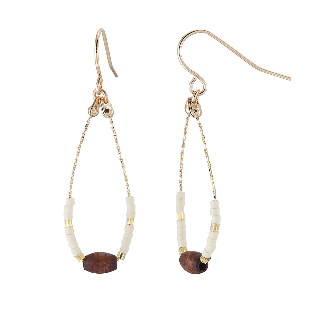 Seedbead &amp; Wood Bead Drop Earrings