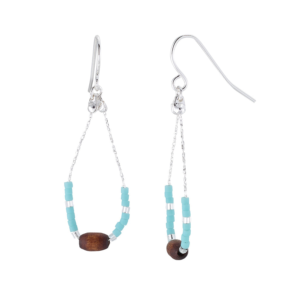 Seedbead &amp; Wood Bead Drop Earrings