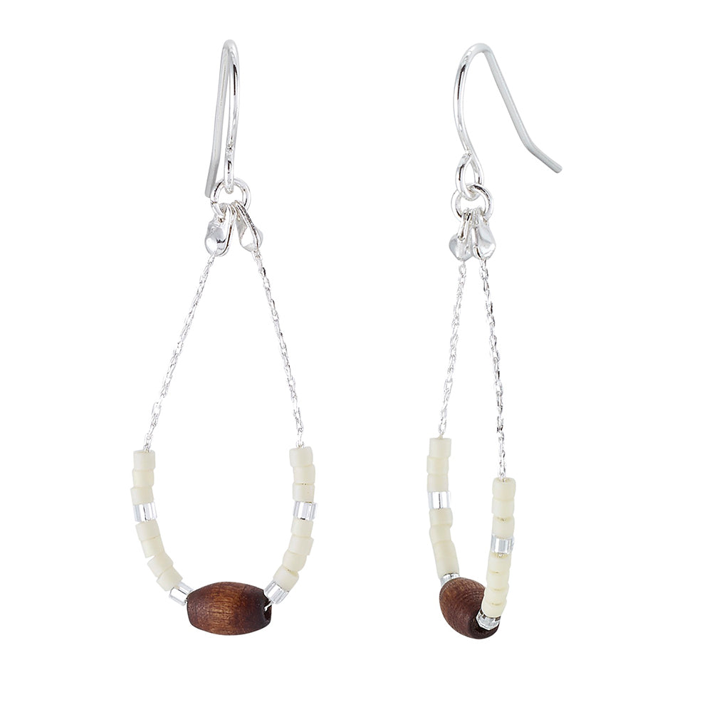 Seedbead &amp; Wood Bead Drop Earrings