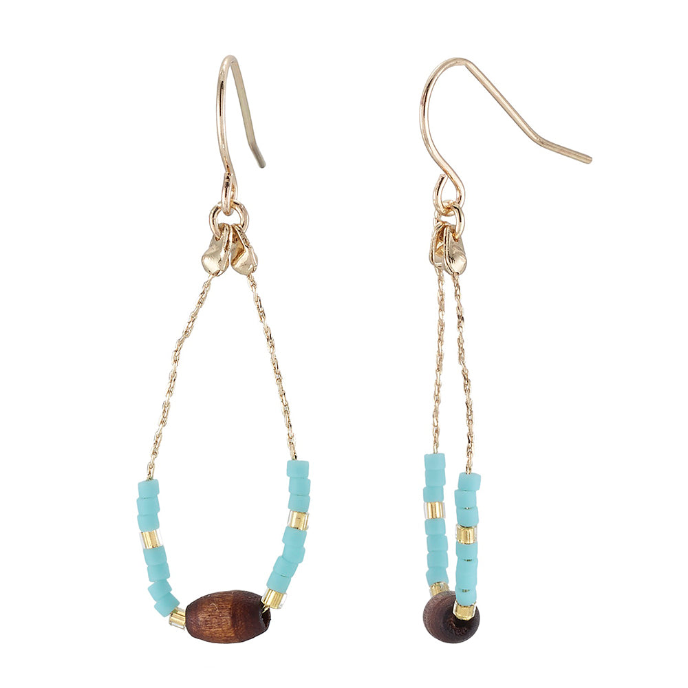 Seedbead &amp; Wood Bead Drop Earrings