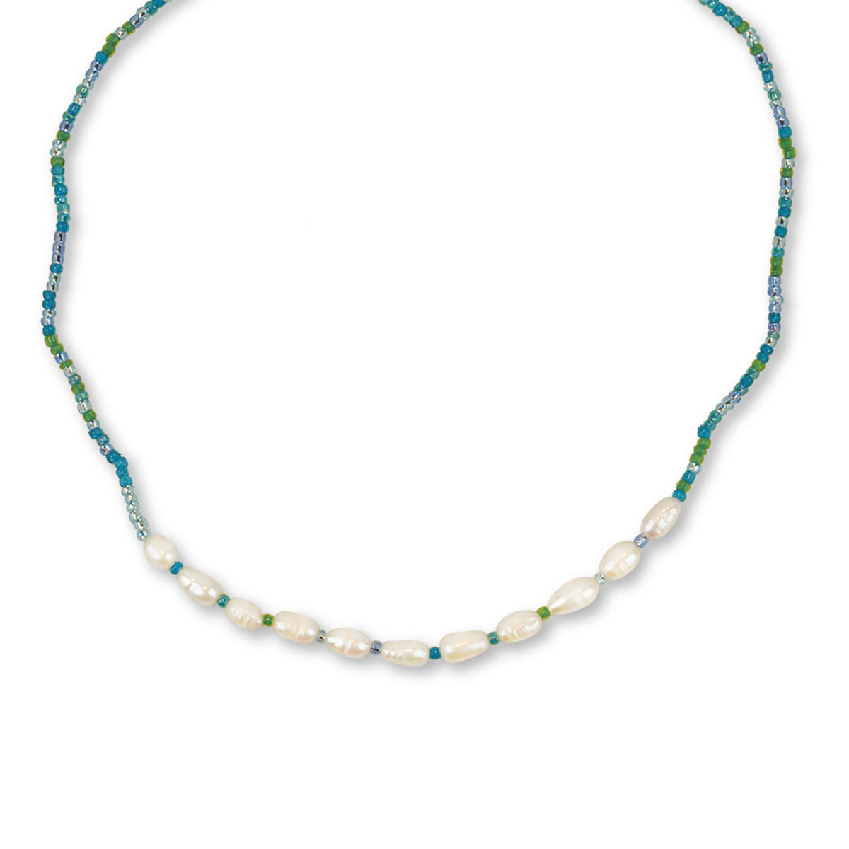 Blue Seed Bead &amp; Rice Pearl Necklace - Viva life Jewellery