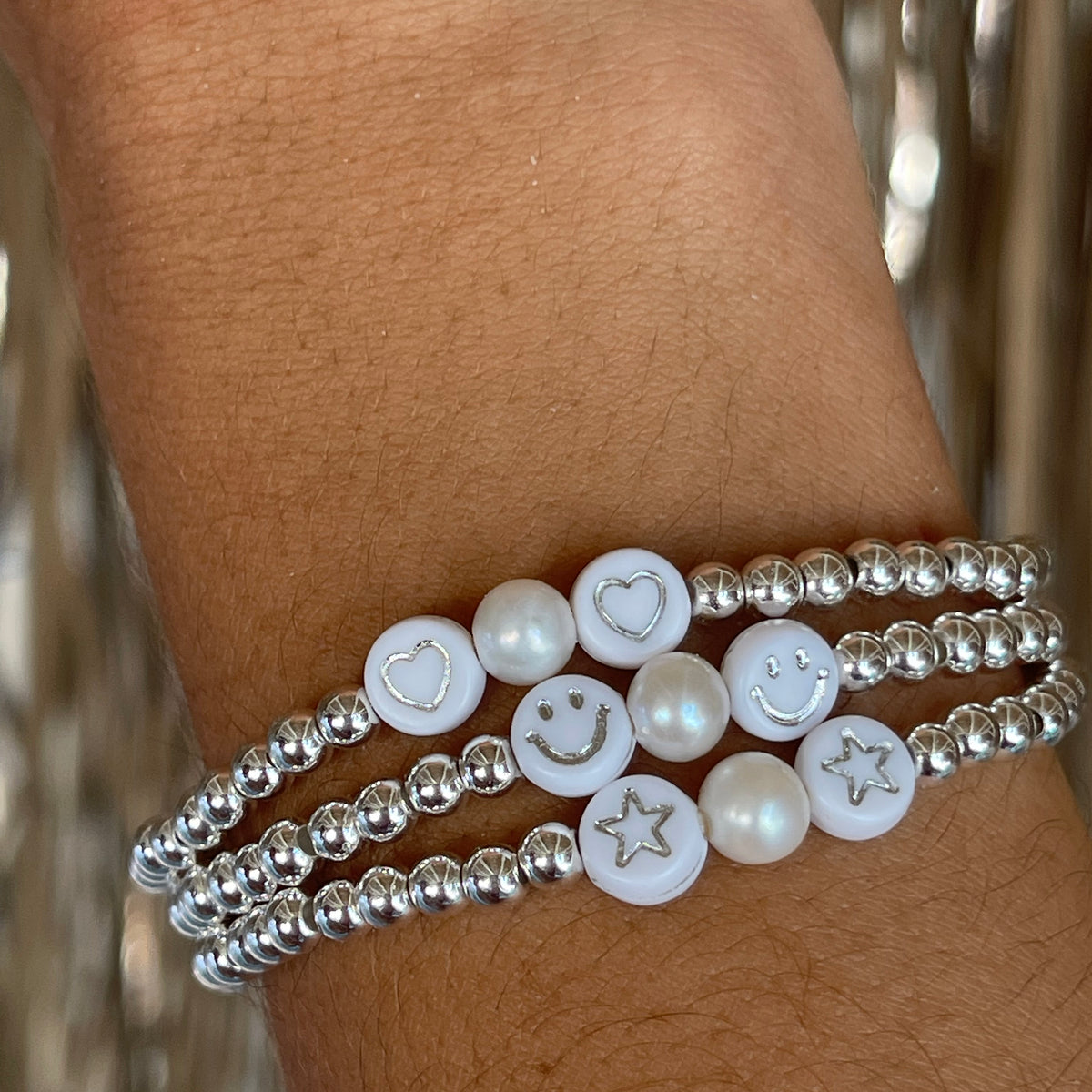 Smile &amp; Pearl Metal Bead Bracelet - Viva life Jewellery